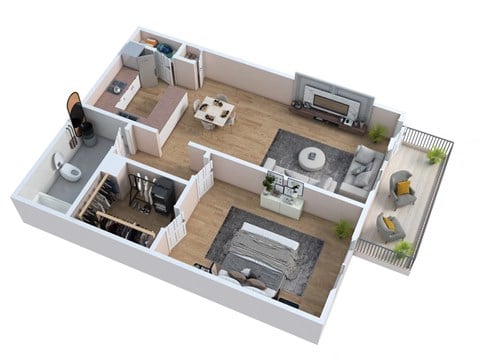 Floor plan for 1 bed, 1 bath, 780 sqft